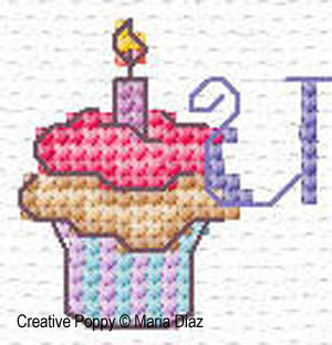 Cupcake alphabet, designed by Maria Diaz - Cross stitch pattern chart (zoom 4)