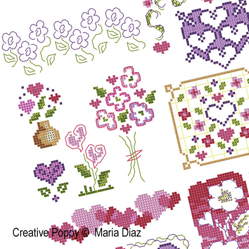 Maria Diaz - Pink and Purple Floral zoom 2 (cross stitch chart)