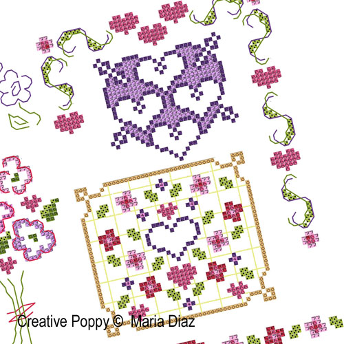 Maria Diaz - Pink and Purple Floral zoom 4 (cross stitch chart)