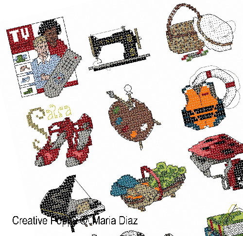 Maria Diaz Designs - Hobbies (1) 20 motifs (cross stitch pattern chart ) (zoom1)