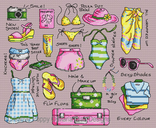 <b>Holiday Suitcase Sampler</b><br>cross stitch pattern<br>by <b>Maria Diaz</b>