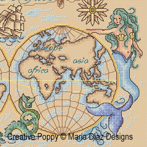 Maria Diaz - Seafarer\'s globe  zoom 3 (cross stitch chart)