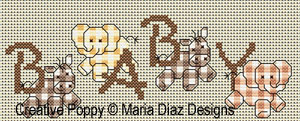 Sepia Baby Jungle Alphabet, designed by Maria Diaz - Cross stitch pattern chart (zoom 5)