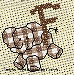 Sepia Baby Jungle Alphabet, designed by Maria Diaz - Cross stitch pattern chart (zoom3)