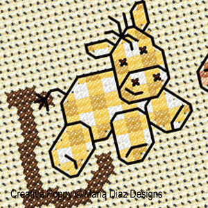 Sepia Baby Jungle Alphabet, designed by Maria Diaz - Cross stitch pattern chart (zoom 4)
