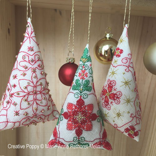 Cone-shaped Christmas ornaments cross stitch pattern by Marie-Anne Réthoret-Mélin