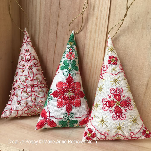 Cone-shaped Christmas Decorations, cross stitch pattern by Marie-Anne Rhétoret-Mélin