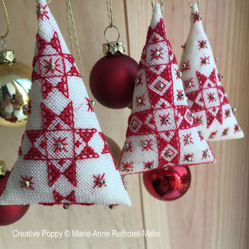 Miniature Christmas Cones cross stitch pattern by Marie-Anne Rhétoret-Mélin