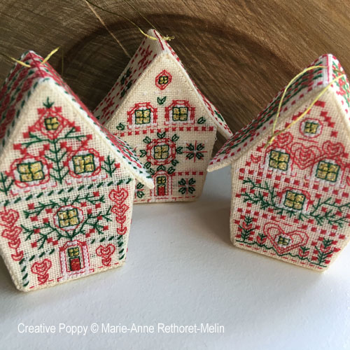 <b>Tiny Christmas Houses (set of 3 hanging ornaments)</b><br>cross stitch pattern<br>by <b>Marie-Anne Réthoret-Mélin</b>