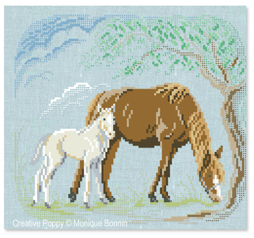Baby Horse and Mare cross stitch pattern by Monique Bonnin
