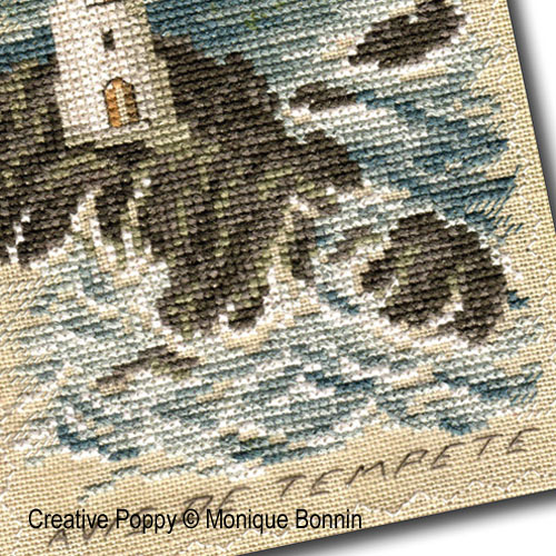 Monique Bonnin - Vintage Postcard: Avis de tempête (incoming Storm) zoom 2 (cross stitch chart)