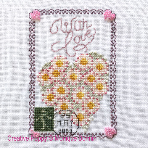 Daisy Heart (With Love / Happy Mother's Day) cross stitch pattern by Monique Bonnin