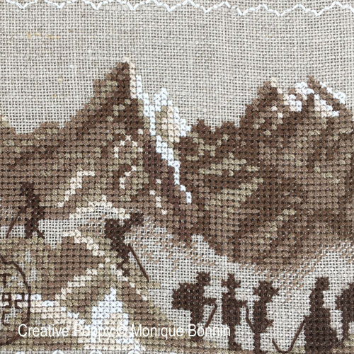 Greetings from Mont Blanc Glacier - Vintage Postcard cross stitch pattern by Monique Bonnin, zoom 1