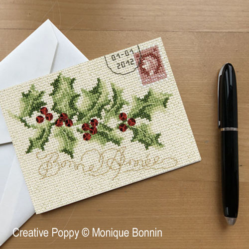 Monique Bonnin - Holly Greeting Card (cross stitch chart)