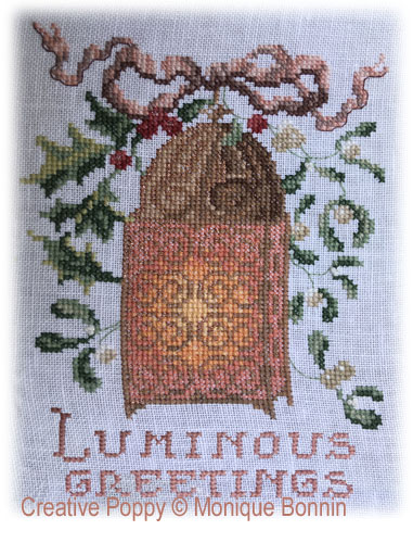 Luminous Greetings - Vintage greeting card cross stitch pattern by Monique Bonnin