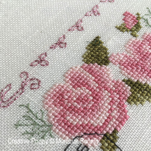 Monique Bonnin - Old Garden Roses (Best Wishes), zoom 1 (Cross stitch chart)