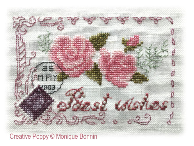 Old garden Roses (Best Wishes) cross stitch pattern by Monique Bonnin
