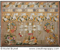 <b>Antique Countryside sampler dated 1872</b><br>Reproduction sampler<br>charted by <b>Muriel Berceville</b>