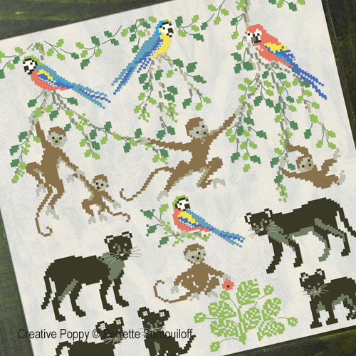 Animals in the Jungle cross stitch pattern by Perrette Samouiloff