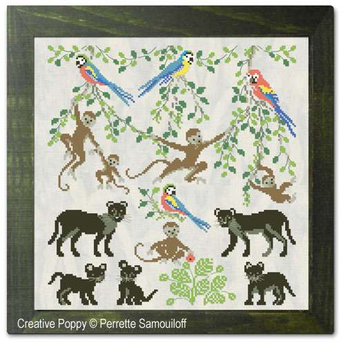 Animals in the Jungle cross stitch pattern by Perrette Samouiloff