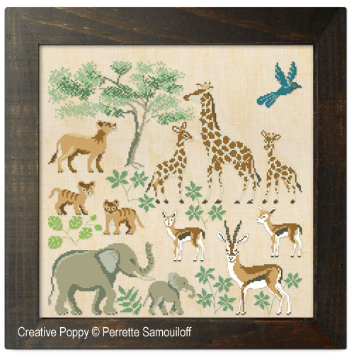 Animals in the Savannah cross stitch pattern by Perrette Samouiloff