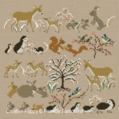<b>Mother and baby animals, Winter (large)</b><br>cross stitch pattern<br>by <b>Perrette Samouiloff</b>