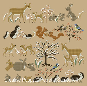 Mother and baby animals, Winter (large) - cross stitch pattern - by Perrette Samouiloff