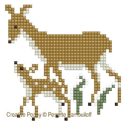Mother and baby animals, Winter (large) - cross stitch pattern - by Perrette Samouiloff (zoom 3)