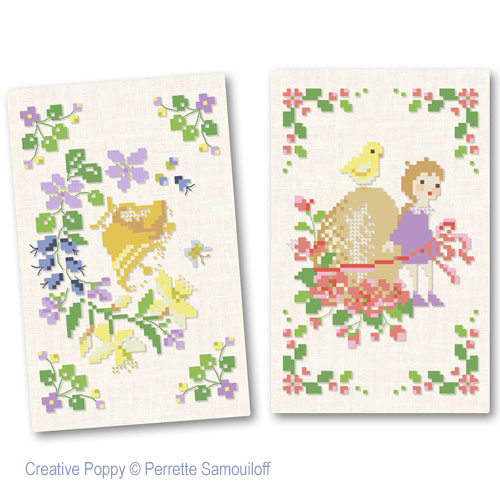 4 Easter Card Motifs, cross stitch pattern by Perrette Samouiloff