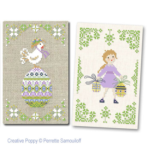 4 Easter Card Motifs, cross stitch pattern by Perrette Samouiloff