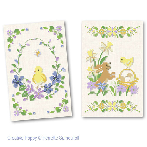 3 Easter Card Motifs, cross stitch pattern by Perrette Samouiloff