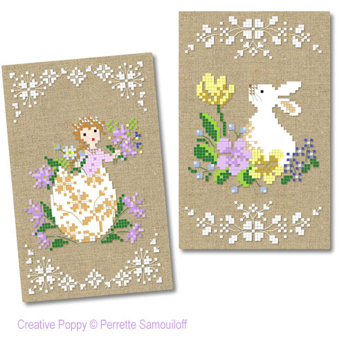 4 Spring Card Motifs, cross stitch pattern by Perrette Samouiloff