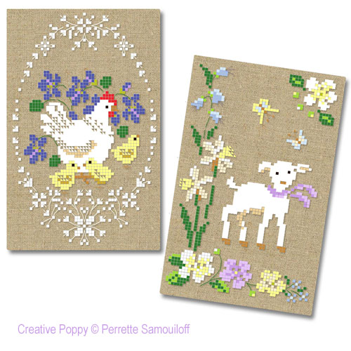 4 Spring Card Motifs, cross stitch pattern, by Perrette Samouiloff