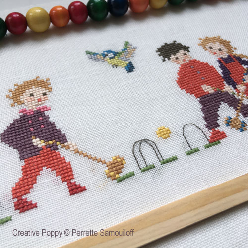 Perrette Samouiloff - Happy Childhood: The Croquet game, zoom 1 (Cross stitch chart)