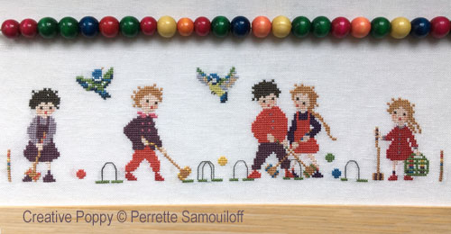 Happy Childhood: the Croquet game, cross stitch pattern, by Perrette Samouiloff