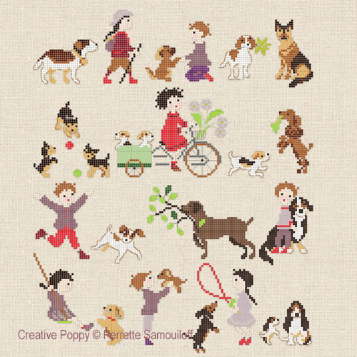Happy Childhood: Dogs and Puppies, cross stitch pattern by Perrette Samouiloff