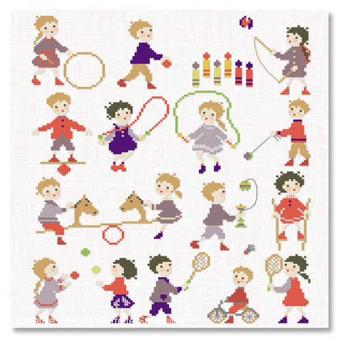 Happy Childhood: Old-fashioned games, cross stitch pattern, by Perrette Samouiloff