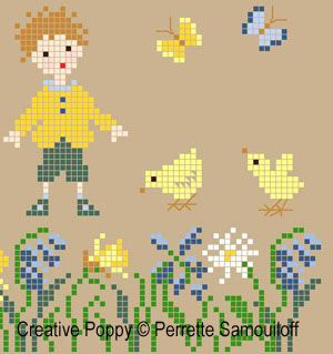 Perrette Samouiloff - Chicks in a Spring Garden (cross stitch chart)