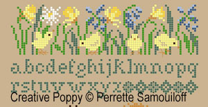 Perrette Samouiloff - Chicks in a Spring Garden zoom 2 (cross stitch chart)