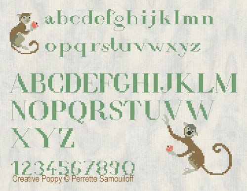 Jungle baby animals: mini motifs and alphabet, cross stitch pattern by Perrette Samouiloff, zoom 1