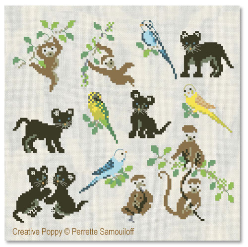 Jungle baby animals: mini motifs and alphabet, cross stitch pattern by Perrette Samouiloff