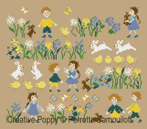 <b>Little chicks (large pattern)</b><br>cross stitch pattern<br>by <b>Perrette Samouiloff</b>