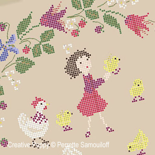 Perrette Samouiloff - Mother Hens & Chicks, zoom 2 (Cross stitch chart)