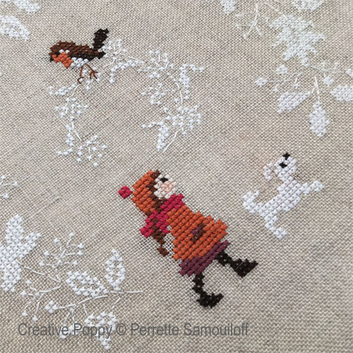 Perrette Samouiloff - Red Robin and Snow Wreath, zoom 1 (Cross stitch chart)
