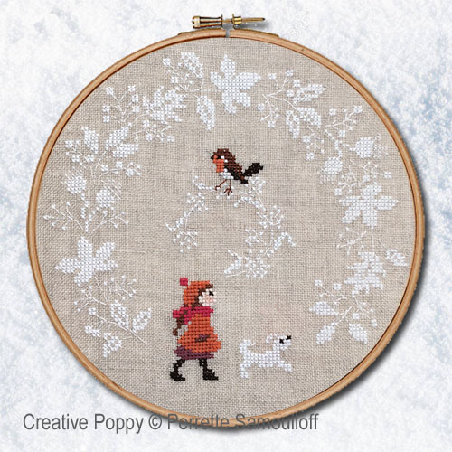 Perrette Samouiloff - Red Robin and Snow Wreath (Cross stitch chart)