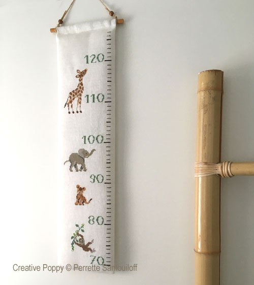 Savannah Baby Animals : Nursery Height Chart, cross stitch pattern by Perrette Samouiloff (zoom)