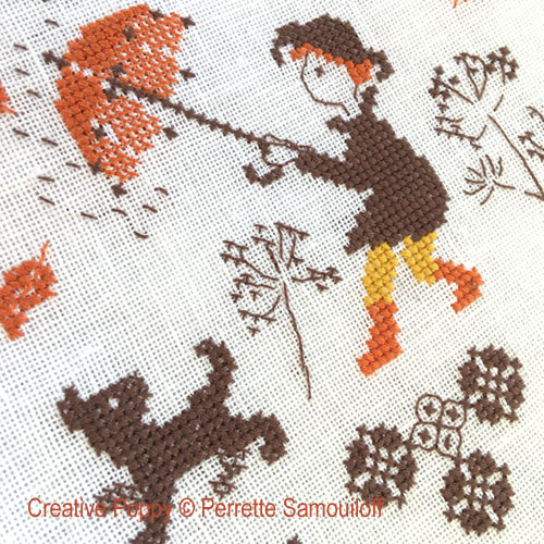 Fall rainstorm cross stitch pattern by Perrette Samouiloff
