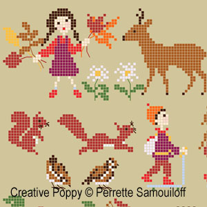Happy Childhood - Autumn (large pattern) - cross stitch pattern - by Perrette Samouiloff (zoom 2)