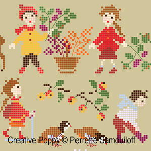 Happy Childhood - Autumn (large pattern) - cross stitch pattern - by Perrette Samouiloff (zoom 3)