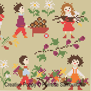 Happy Childhood - Autumn (large pattern) - cross stitch pattern - by Perrette Samouiloff (zoom 4)